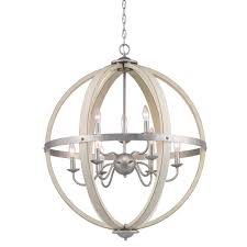 Progress Lighting Keowee 9 Light Galvanized Orb Chandelier With Antique White Wood Accents P500184 141 The Home Depot