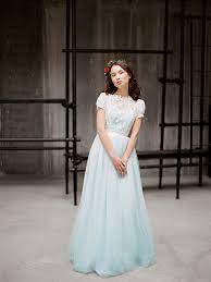 Wedding Dress Ilaria Blue Wedding Dress With Short Sleeves Blue Tulle Wedding Gown Lace Boho Wedding Dress Fairy Wedding Milamira Blue Wedding Dresses Blue Lace Wedding Dress Short Wedding Dress