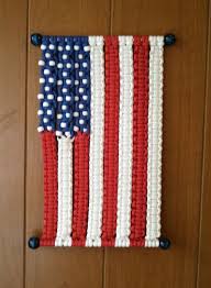 Macrame American Flag Red White And Blue Patriotic Flag Stars Macrame Wall Hanging Carved Wood Wall Art Wall Hanging