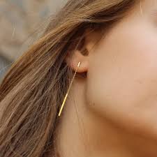 Very Elegant Earrings With Two Bars and a Chain Made of Sterling Silver and  Plated in 24k Gold.