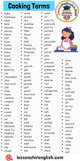 Add to mix or stir in the ingredients listed in the instructions. 147 Cooking Terms In English Cooking Terms Words List Bake Barbecue Beat Bind Blacken Blanch Blend Boil English Writing Skills Learn English Vocabulary Words