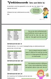 Verkleinwoorde Afrikaans Language Afrikaans Education