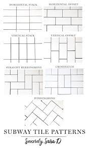 7 Different Subway Tile Patterns Sincerely Sara D Home Decor Diy Projects Subway Tile Patterns Subway Tiles Bathroom White Subway Tile Bathroom