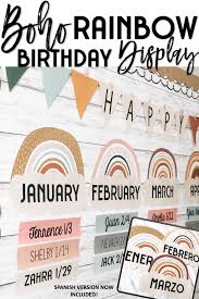 Boho Rainbow Birthday Display Editable Spanish Version Now Included In 2020 Classroom Birthday Birthday Display In Classroom Birthday Board Classroom