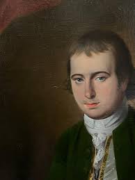 Enorme ritratto a olio americano del XVIII secolo Gentiluomo nel suo studio  con cane Spaniel su 1stDibs