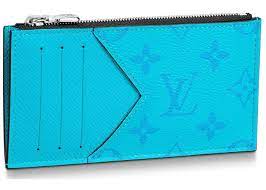 Louis vuitton epi blue leather card holder. Louis Vuitton Coin Card Holder Monogram Eclipse Lagoon Blue In Taiga Cowhide Leather Coated Canvas With Silver Tone