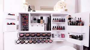 My diy makeup vanity is 36″ long, just a tad over 12″ deep and 5 1/2″ thick. Wall Mounted Makeup Organizer Vanity Makeup Organization Wall Mounted Makeup Organizer Makeup Organization Vanity