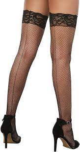 The most common fishnet stockings material is cotton. Amazon Com Dreamgirl Women S Fishnet Thigh High Stockings With Silicone Lace Top Black One Size Thigh High Stockings Clothing