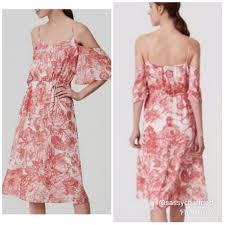 Loft dress poshmark green white floral pattern. Loft Dresses Loft Cold Shoulder Red White Toile Floral Dress Poshmark