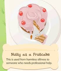 Anglijskie Idiomy O Ede Nutty As A Fruitcake English Idioms Anglijskij Idiomy Idiomatic Expressions English Words Teaching English