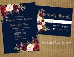 Romantic Navy Fall Wedding Invitationnavy Etsy Fall Wedding Invitations Navy Wedding Invitations Navy Fall Weddings