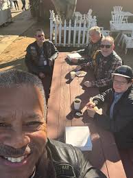 5 Riders geared up for a cold ride today. Bill T. #1 , Charles H. #2 with  Simon B. Sweeping. They were headed the long way to SanJuan Bautista for  lunch and