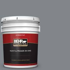 Behr Premium Plus 5 Gal N500 5 Magnetic Gray Color Flat Exterior Paint And Primer In One