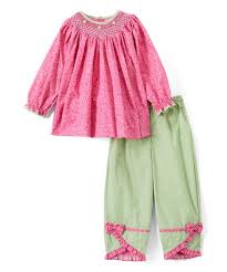 Petit Ami Magenta Smocked Ruffle Accent Top Pants