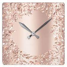 Pink Rose Gold Metallic Floral Glitter Blush Girly Square Wall Clock Zazzle Com Rose Gold Room Decor Rose Gold Decor Clock