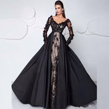 3d Floral Lace Long Sleeve Evening Pageant Dresses With Detachable Train 2018 Plus Size Off Shoulder Dubai Occasion Prom Wear Gowns Formal Dress Shops Long Form Black Evening Dresses Formal Dress
