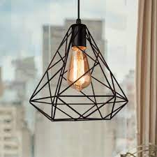 Extensive pendant light buying guide setting out designs, types, shade options, materials, styles, cost and bulb options. Black Diamond Cage Pendant Lighting Industrial Style 1 Bulb Metallic Ceiling Lamp For Kitchen Beautifulhalo Com
