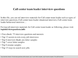 Call Center Team Leader Interview Questions