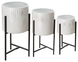 Metal kitchen rack w \/metal rods and cones diagrama circular. 3 Piece Washed White Metal Plant Stand Set Transitional Outdoor Pots And Planters By Glitzhome Houzz