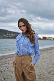 Women S Shirt Striped Shirt Blue Shirt Ruffle Top Baby Blue Blouse Light Blue Women Shirt Cotton Fashion Everyday Womens Fashion Dress Clothes For Women