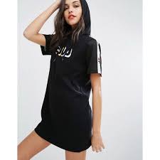 Fila Relaxed Hooded T Shirt Dress With Tape Detail 60 Liked On Polyvore Featuring Dresses Oversized T Shirt Mesh Sleeved Dress Fila Dress Tee Shirt Dress