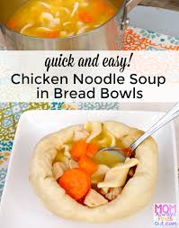Chicken Noodle Soup In Bread Bowls Quick And Easy Recipe Bread Bowls Recipes Homemade Soup Recipe