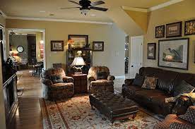 This Living Room Is Almost Identical To Mine With The Leather Couch And Upholstered Chairs Brown Living Room Decor Brown Living Room Rugs In Living Room