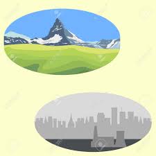 The grays and blacks of the city also have their minimalist appeal as well, however. Mountain Landscape Vs City Landscape Urban Versus Nature Save Stock Photo Picture And Royalty Free Image Image 112405705
