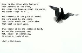 Hope I Ve Heard It In The Chillest Land And On The Strangest Sea Yet Never In Extremity It Asked Hope Is The Thing With Feathers Cool Words Words