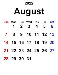 August 2022 Calendar Templates For Word Excel And Pdf