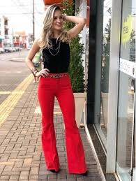 Calça Vermelha Combina Com Que Cor De Blusa Calca Sarja Flare Color Vermelha Look Calca Vermelha Look Calca Flare Jeans Vermelhos