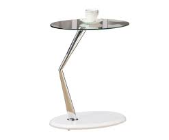 Table D Appoint Blanc Lustre Chrome Avec Verre Trempe Metal Accent Table Tempered Glass Table Top Accent Table