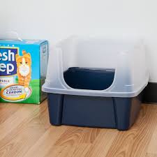 Iris Open Top Litter Box With Shield Scoop Navy Chewy Com Cat Litter Box Litter Box Cat Litter