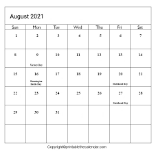 Also month calendars in 2021 including week numbers can be viewed at any time by clicking on one of the above months. August 2021 Calendar With Holidays Free Printable Template Printable The Calendar