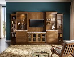 Nathan james mina modern tv stand entertainment cabinet, console with a natural wood finish and matte accents with storage doors for living media room, oak/black. Built In Entertainment Centers Media Cabinets California Closets