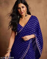 Katrina Kaif Soft Georgette sequence work With Digital Print Satin Silk  Blouse Piece Saree Party wear Multi Color Bollywood Lichi Silk meesho  latest design Stylish Comfort Trendy New Collection 2023 Cotton Saree