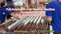 Cup making machine equipped with cup stacking machine producing PET disposable cups