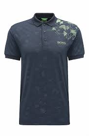Black And Blue Polo Shirts Slim Fit Printed Pique Polo Shirt With S Cafe Dark Blue From Boss Green For Men For 109 00 In The Offic Polo Shirt Design Boss Shirt Men Printed Polo Shirts