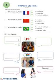 Where Are You From Interactive Worksheet In 2020 English As A Second Language English As A Second Language Esl Worksheets