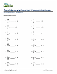 Practice worksheets for comparing fractions. Grade 4 Fractions Worksheets Completing A Whole Number K5 Learning