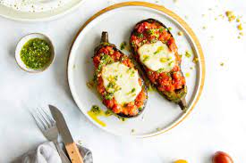 Grilled Eggplant Steaks With Mozzarella Cheese And Tomato Sauce Recipe Grilled Eggplant Vegetarian Ingredients Easy Grilling