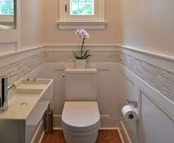 May 04, 2021 · bathrooms are excellent rooms for experimenting with striking color schemes. This Is Personally My Favorite Concept Wainscoting With A Tile Border And Capped Off With The Moulding T Mold In Bathroom Small Bathroom Decor Small Bathroom