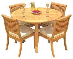 Get comfortable around the dinner table and enjoy the benefits that families who eat meals together relish. 5 Piece Outdoor Teak Dining Set 48 Round Table 4 Arbor Stacking Chairs Transitional Outdoor Dining Sets By Teak Deals Houzz