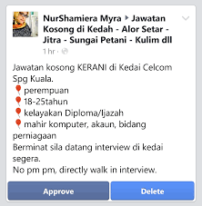 Hopefully information job today help you all who are seeking employment. Jawatan Kosong Kerani Celcom Spg Kuala Alor Jawatan Kosong Kerani Pembantu Tadbir Clerk Admin Akaun Dll Facebook