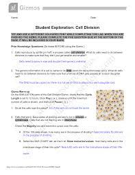 Jan 26, 2021 · cell division answer key vocabulary: Gizmo Student Exploration Cell Division Explore Division Bio Misccell Division Gizmo Lab Cell Division Division Gizmo