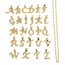 A Z Small Letters Gold Pendant Necklace With Chain 45cm 60cm In 2020 Initial Pendant Letter Jewelry Gold Letter Necklace