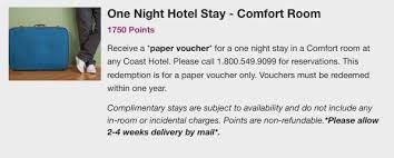 There might be a few limitations to the services that they can avail using the voucher, but the important thing is that the fee for their stay is discounted. Rewards Canada 875 Free Coast Rewards Points For Joining 875 Coast Rewards Points On Your First Stay Enough For One Free Night
