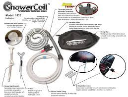 Component Details Showercoil Camping Shower System Portable Water Heater Camping Shower Water Heater