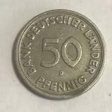 Verkaufe zwei stück 50 pfennig münzen, bank deutscher länder. Munze Bank Deutscher Lander 50 Pfennig 1949 D 01 Ebay