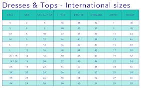 Conversion Chart For Dress And Top Sizes Small To 4x For